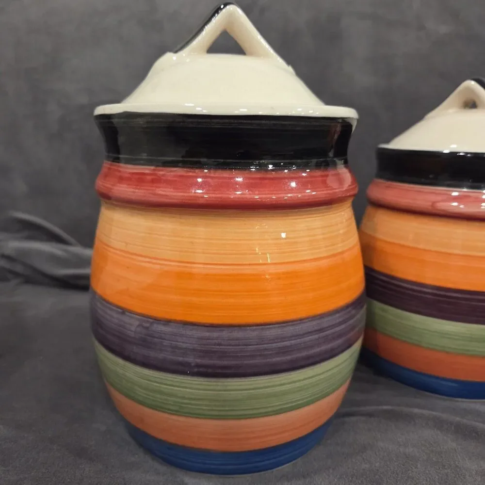 Vtg MCM Philippe Richard Rondo 1970s Striped Canisters Set of 3 ~ 9”, 6.5”, 5.5”